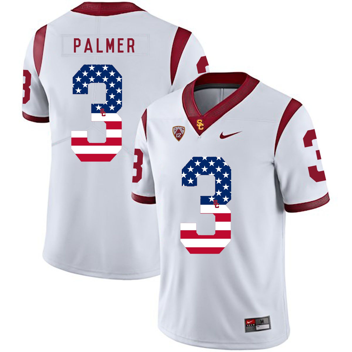 Men USC Trojans 3 Palmer White Flag Customized NCAA Jerseys